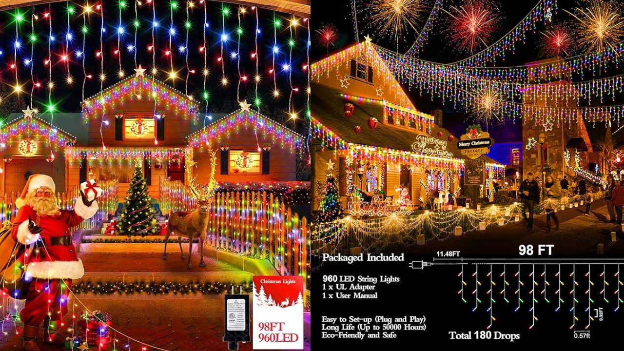 960 LED 98FT Christmas Lights Plug in 8 Modes Dimmable Timer